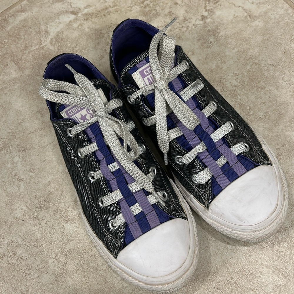 Girl CONVERSE ALL STAR Black Silver Shimmer Size Big Girl 3 Women’s 5